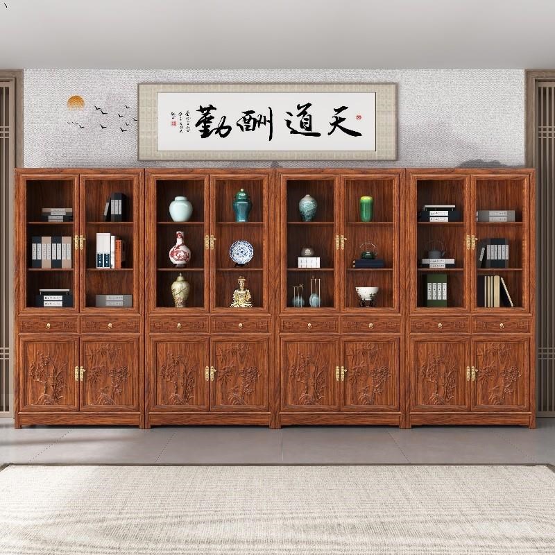 玻璃带门书柜实木书橱书架y中式展示柜中医馆柜书柜文件柜
