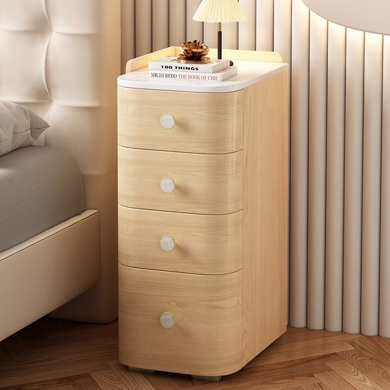 实木床头柜简约现代轻奢高级u感床边加高柜80cm夹缝抽屉斗柜储物