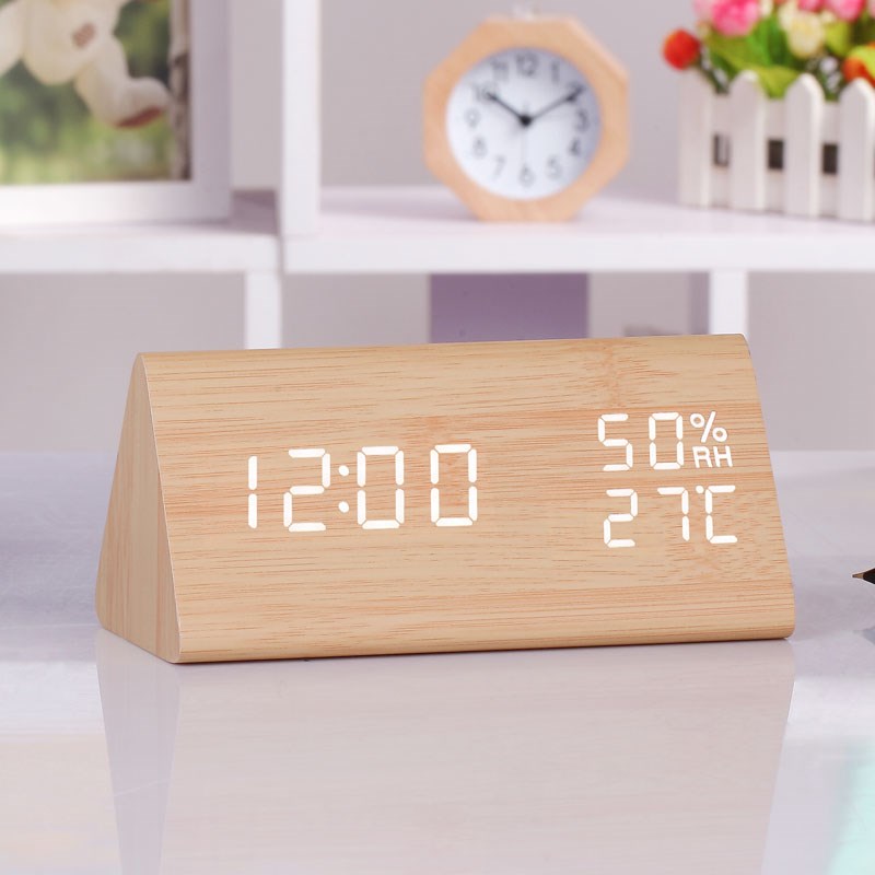 LED夜光静音闹钟 温度湿度电子钟表学生儿童台式床头时Z钟客厅座