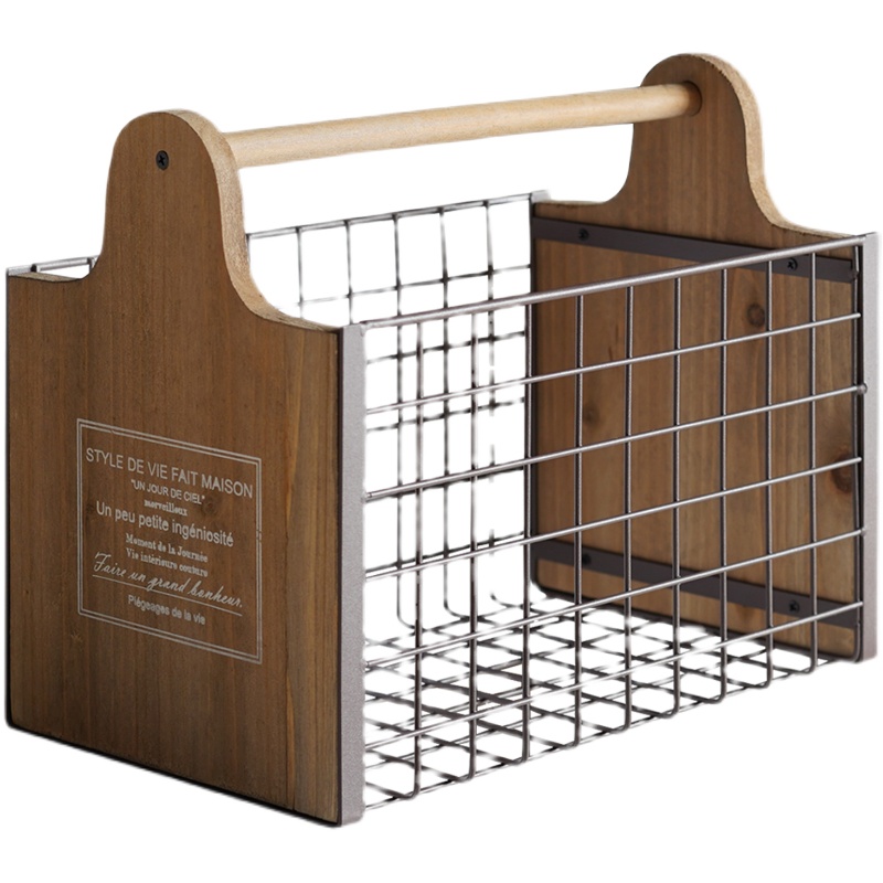 不经意提起。一宅k金属硬派复古实木铁艺手提客厅收纳筐杂物收纳