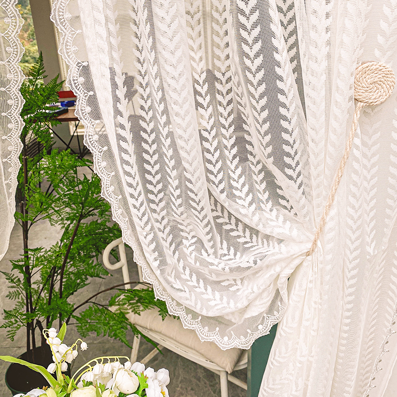 ins白色蕾丝刺绣短帘纱帘小窗户D隔断半帘门帘厨房咖啡帘飘窗窗帘