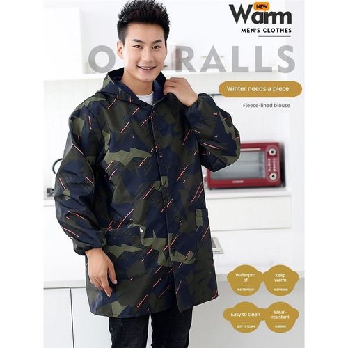 天鹅绒罩衫男式冬季工作长大衣防水加厚工作服秋冬男式防油男式冬