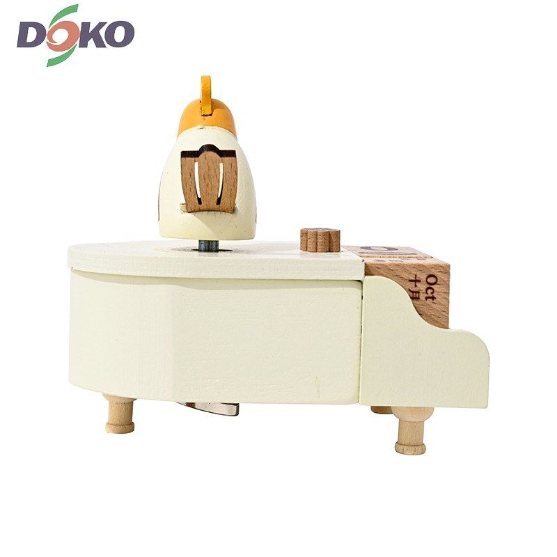 小鸟钢琴日历旋转音乐盒女孩生日礼物万年历木质音乐盒八音盒女孩