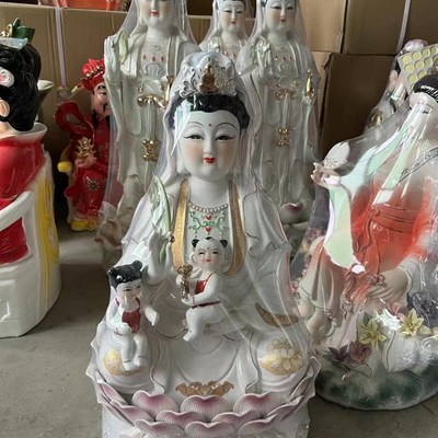 陶瓷送子观音菩萨有求必应双童送子观音求子家居摆件