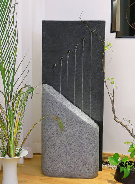 现代简约招财复古落地陶罐造景装饰酒店会所客厅循环流水景观摆件