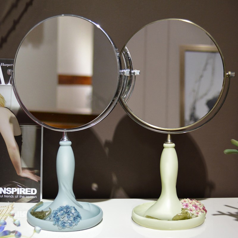 台式双面镜化妆镜台灯oins美妆网红雕花镜子镜子梳妆镜家用女桌面