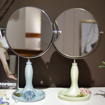 台式双面镜化妆镜台灯oins美妆网红雕花镜子镜子梳妆镜家用女桌面