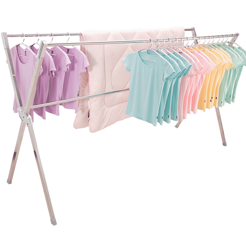 邦禾 不锈钢X型免安装晾衣架 落地 折叠伸缩阳台晒衣架简易晾衣杆