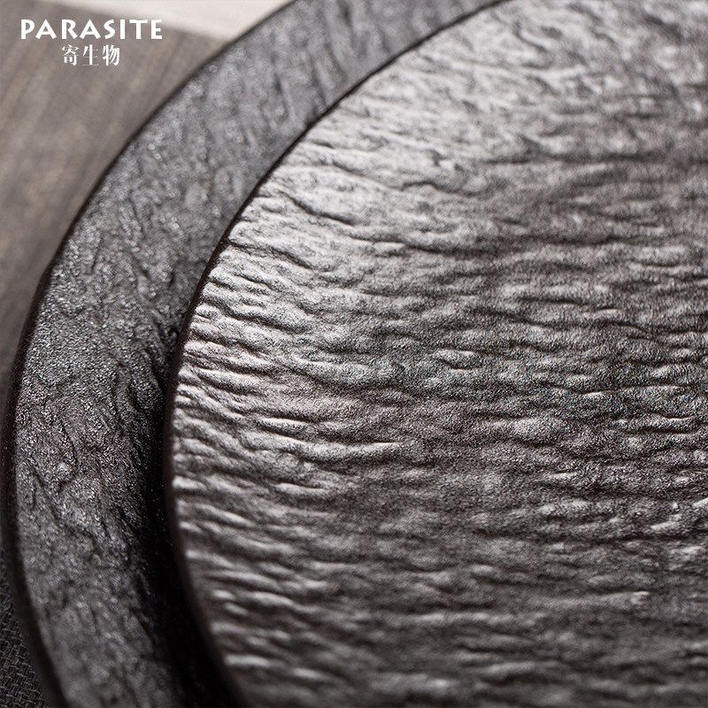 黑色高档花盘微景观苔藓r植物造景装饰器皿陶瓷盘子蕨类可水养花