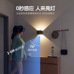 免布线人体感应壁灯卧室可充电款免打孔楼梯过道墙灯磁吸门牌灯