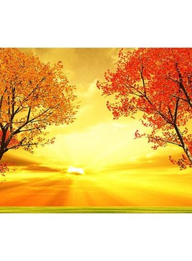 日出大树墙贴画红色树木草地太阳装饰画卧室背景墙壁.画自粘定制