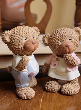 创意乡村欢迎小熊仿真情侣复古家居田园店铺装饰摆件熊