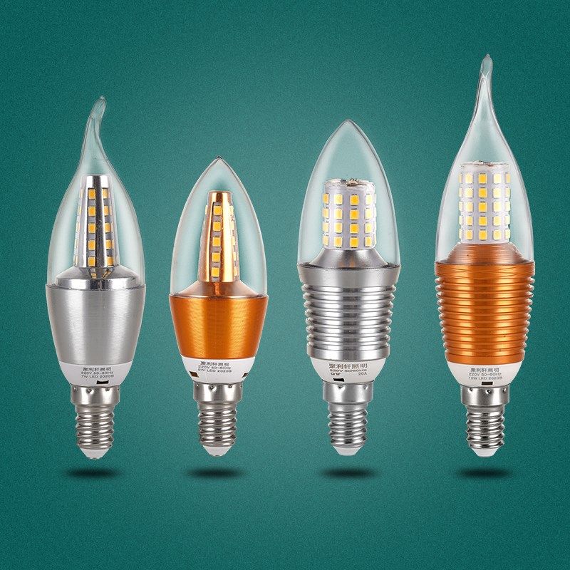 e14小螺口led灯泡e27节能蜡烛尖泡5W7W9W12W拉尾水X晶吊灯家用暖