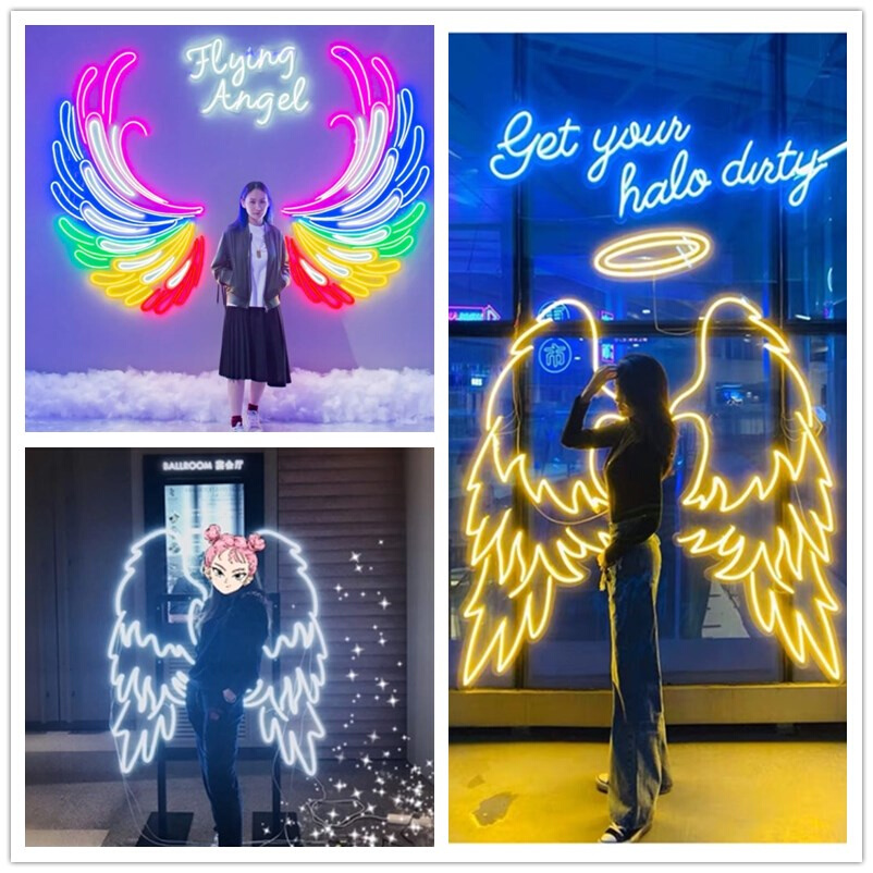 酒吧背景墙面发光翅膀霓虹灯发光字定制户外招牌造型灯带网红装饰