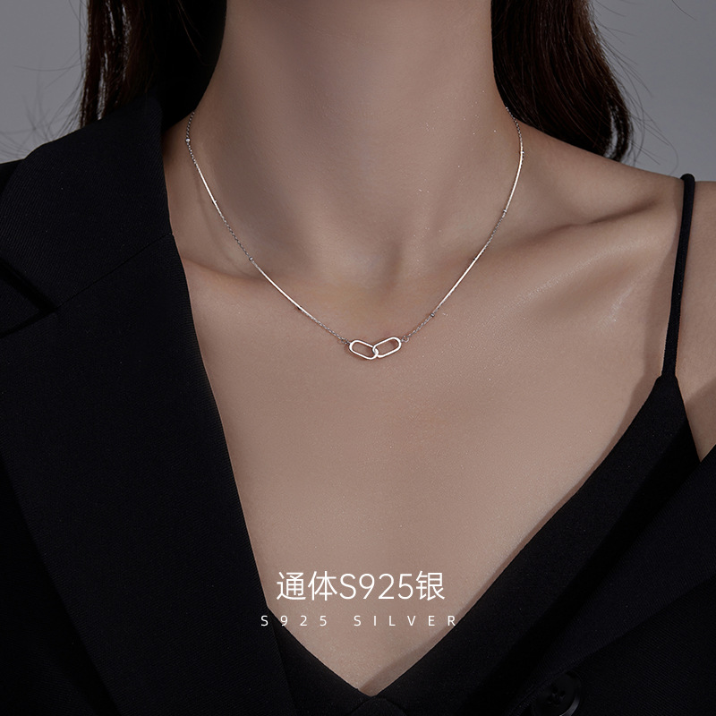 S925银回形针交叉项链