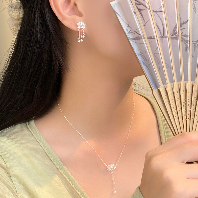 S999银莲花耳钉项链女新款