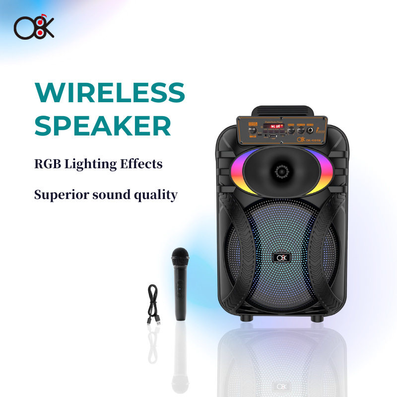 跨境新款OK-1001W 10寸大喇叭蓝牙音箱户外便携式手提无线麦音响