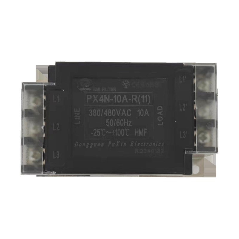 普鑫三线三线高性能电源滤波器导轨固定塑胶壳安装方便PX4N-10A-R