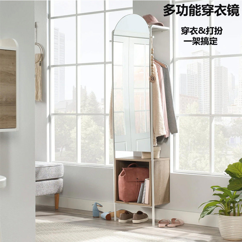现代简约悬浮靠墙穿衣镜进门衣帽架卧室壁挂换衣镜挂衣架镜子一体