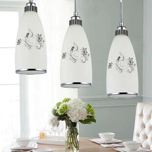 吊顶灯餐厅吊灯三头现代简约玻璃灯罩餐厅灯吧台圆形饭厅灯具