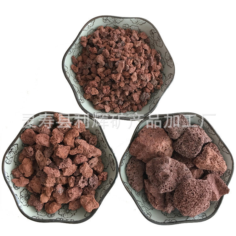 供应红色火山石颗粒铺面园林造景植物花卉用火山石颗粒浮石