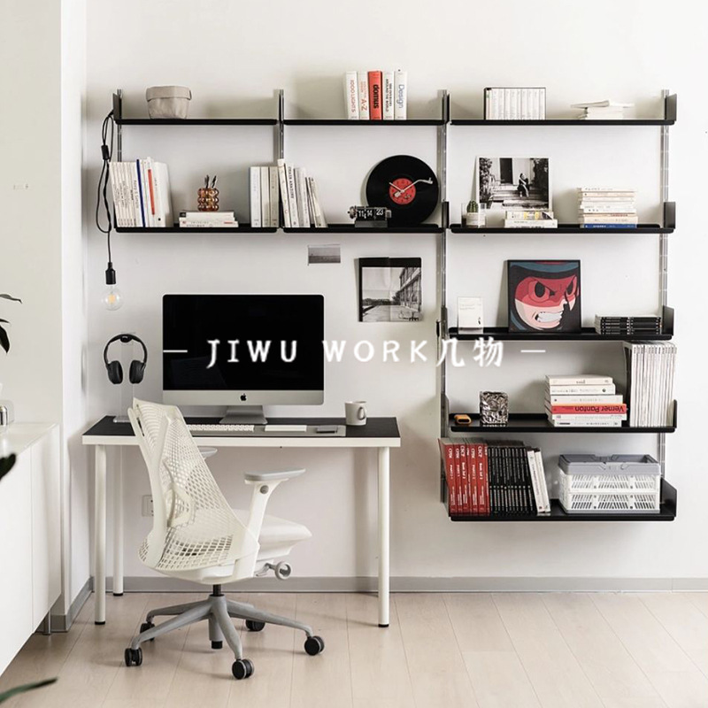 隐形上墙悬浮书架书房书桌置物架收纳架家用满墙黑色金属陈列架