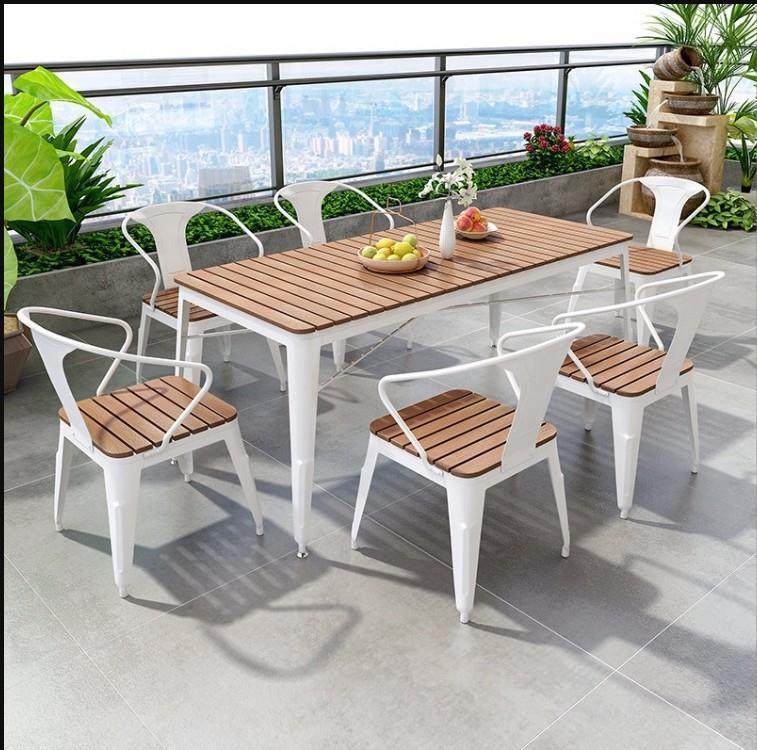 北欧岩板户外桌椅组合露天庭院洽谈塑木餐桌椅咖啡厅休闲一桌四椅