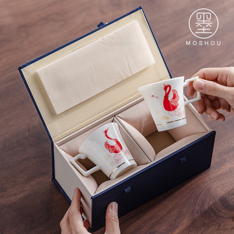 【天鹅】羊脂玉茶杯主人杯情侣对杯品茗杯白瓷喝茶专用杯陶瓷杯子