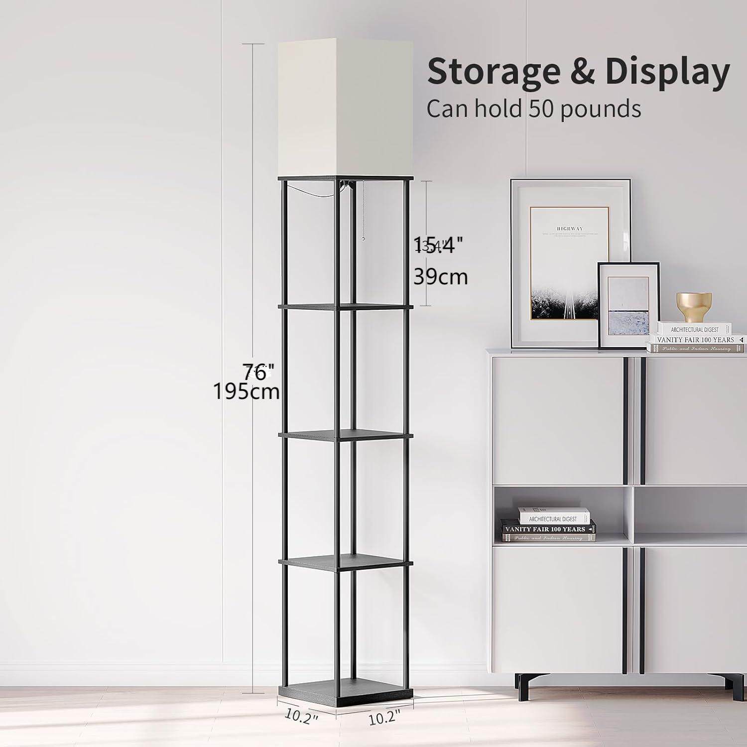 黑色圆杆落地灯布罩置物架灯书架落地灯拉链开关铁管加长落地灯39