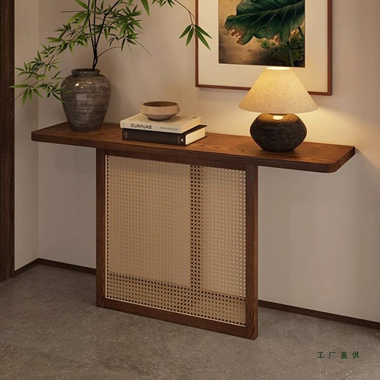 中古风橡木玄关桌长条几家用原木中式靠墙条案装饰入户玄关台案台