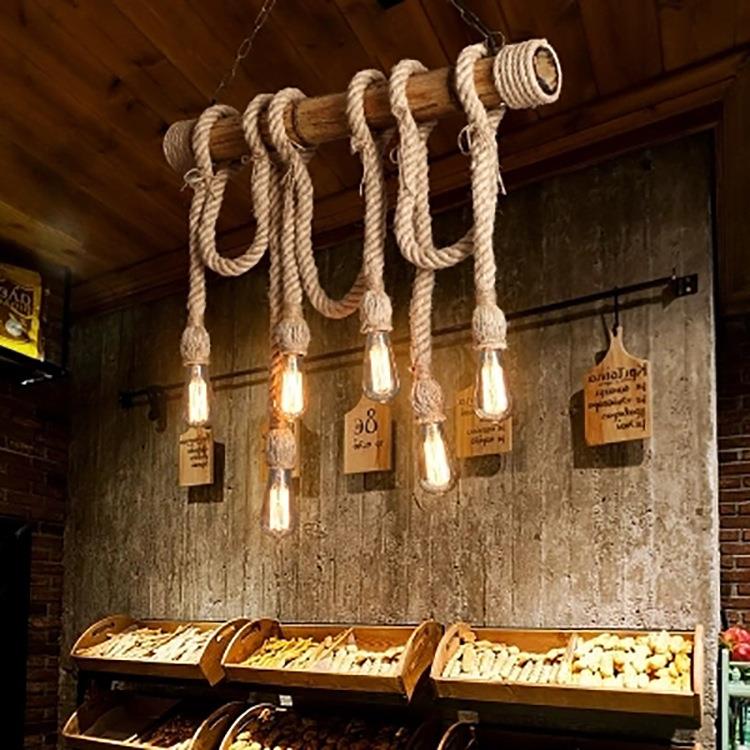 吧台吊灯麻绳竹竿创意个性吊灯工业风复古怀旧酒吧餐厅店铺灯具