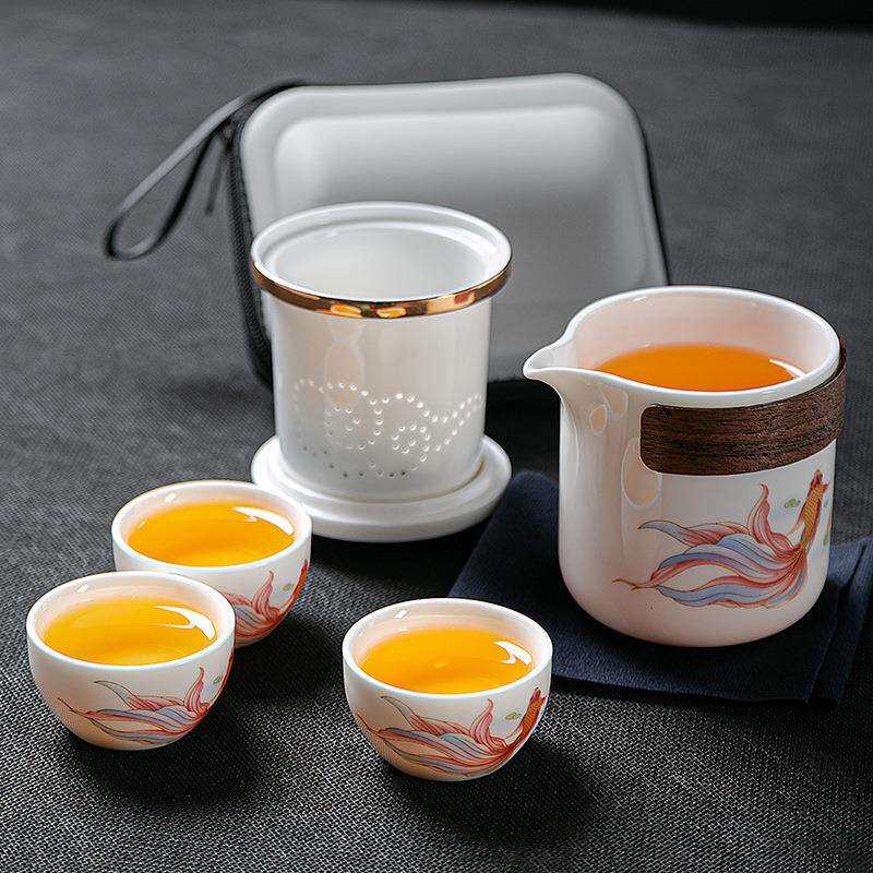 羊脂玉白瓷便携式快客杯功夫旅行茶具套装陶瓷泡茶壶茶杯高档轻奢