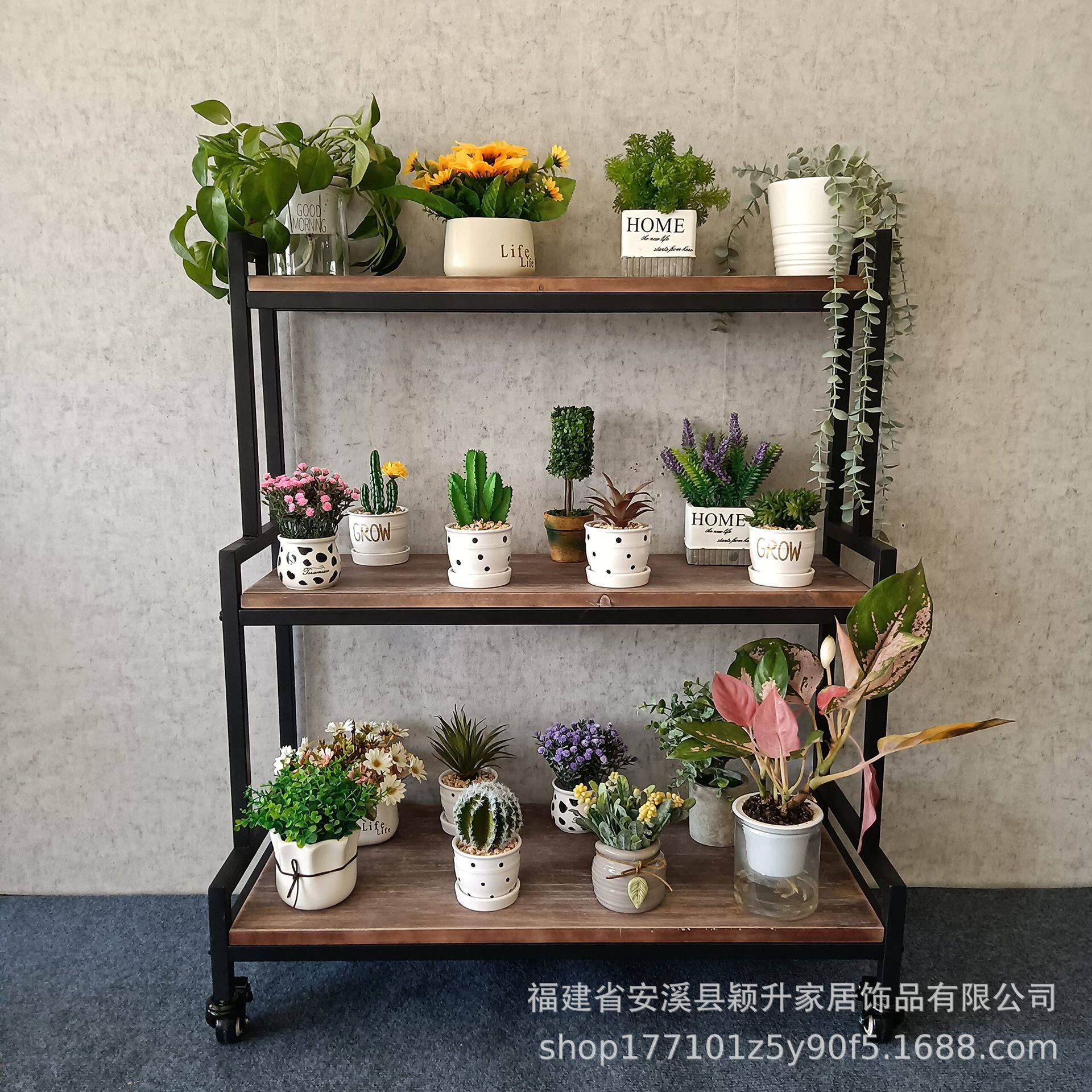 跨境多层落地花卉展示架复古工业风阳台绿萝摆放架客厅杂物置物架