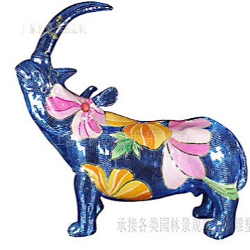 玻璃钢创意纯手工贴镜片马赛克动物犀牛贴雕塑工艺品摆件