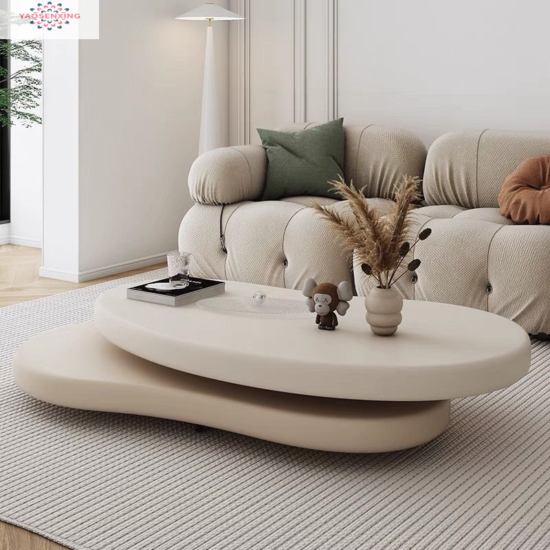 耀森兴奶油茶几家用小户型圆形现代茶桌高级简约轻奢网红创意客厅