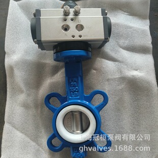 DN200 16Q 防腐耐磨对夹中线蝶阀 D671F 气动衬氟蝶阀