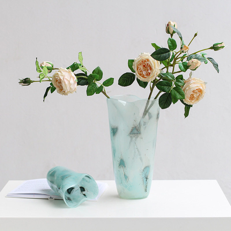 现代简约蓝色敞口渐变磁粉玻璃花瓶电视柜餐桌鲜花百合中古风花瓶,电子元器件市场,电线扎带/束线带,淘宝优惠券,粉丝福利购,淘宝优惠卷