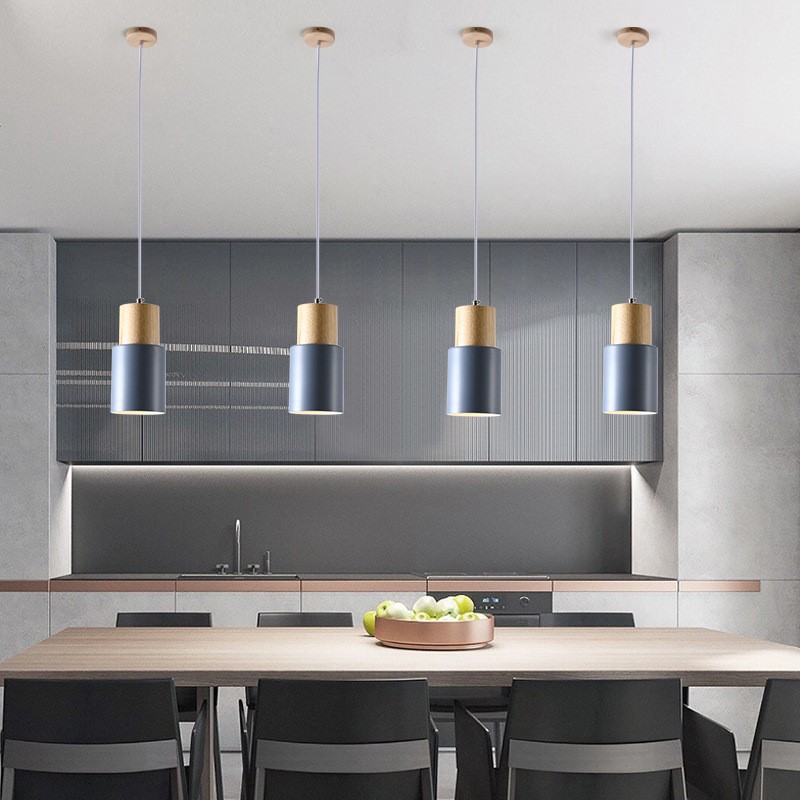 新款北欧个性床头灯餐厅吧台卧室灯具日式简约实木单头多色小吊灯