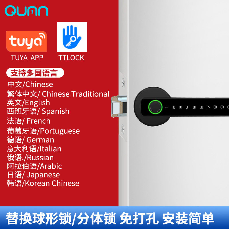 房门指纹锁室内房间木门办公室执手替换球形锁电子感应智能密码锁