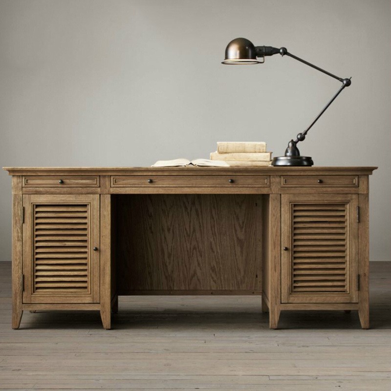 美式实木书桌台式电脑桌书房办公桌简约学习桌小户型写字台卧室桌