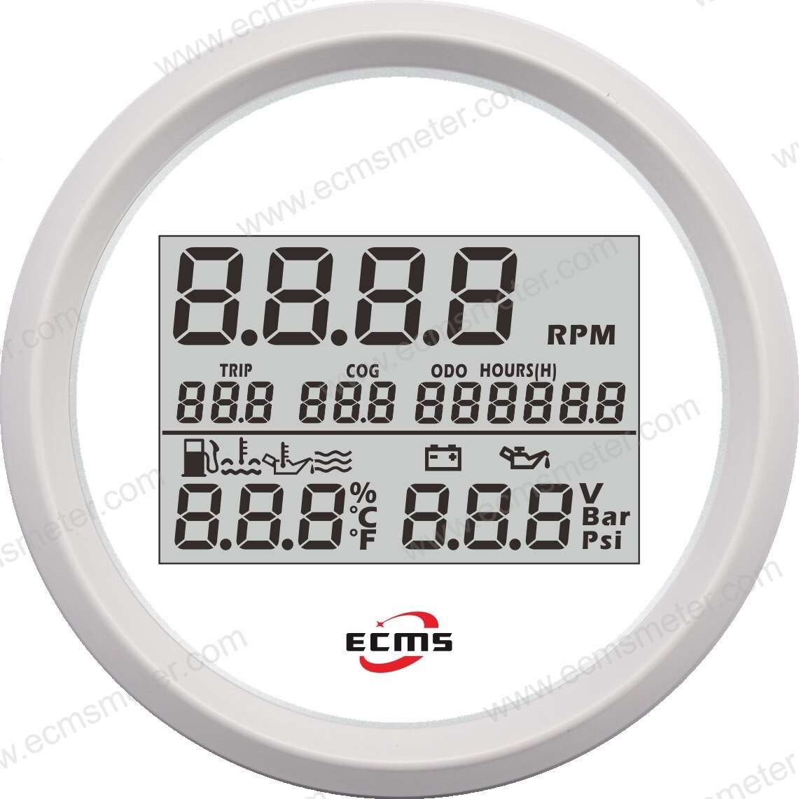 ECP 船舶车用多功能转速表 油位水位水温油压电压功能可选