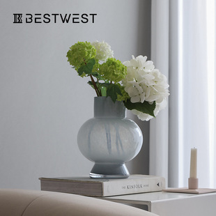 博西家居 冷烟灰色水培玻璃花瓶摆件 家居软装样板间装饰品花器