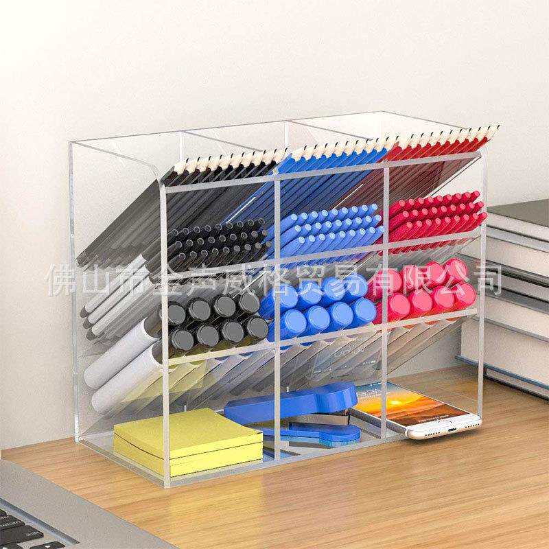 亚克力收纳盒三格桌面收纳整理盒带抽屉文具透明斜口收纳盒