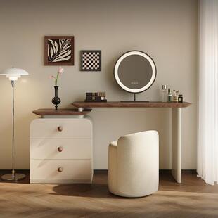 小型梳妆台收纳一体柜高级感中古风卧室转角床尾实木斗柜化妆桌