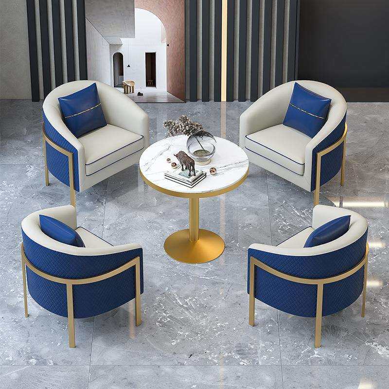 皮艺沙发单人沙发椅轻奢北欧会客皮沙发酒店大堂商务洽谈沙发组合