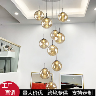 楼梯灯长吊灯现代简约轻奢大别墅小复式楼loft公寓中空客厅水晶灯