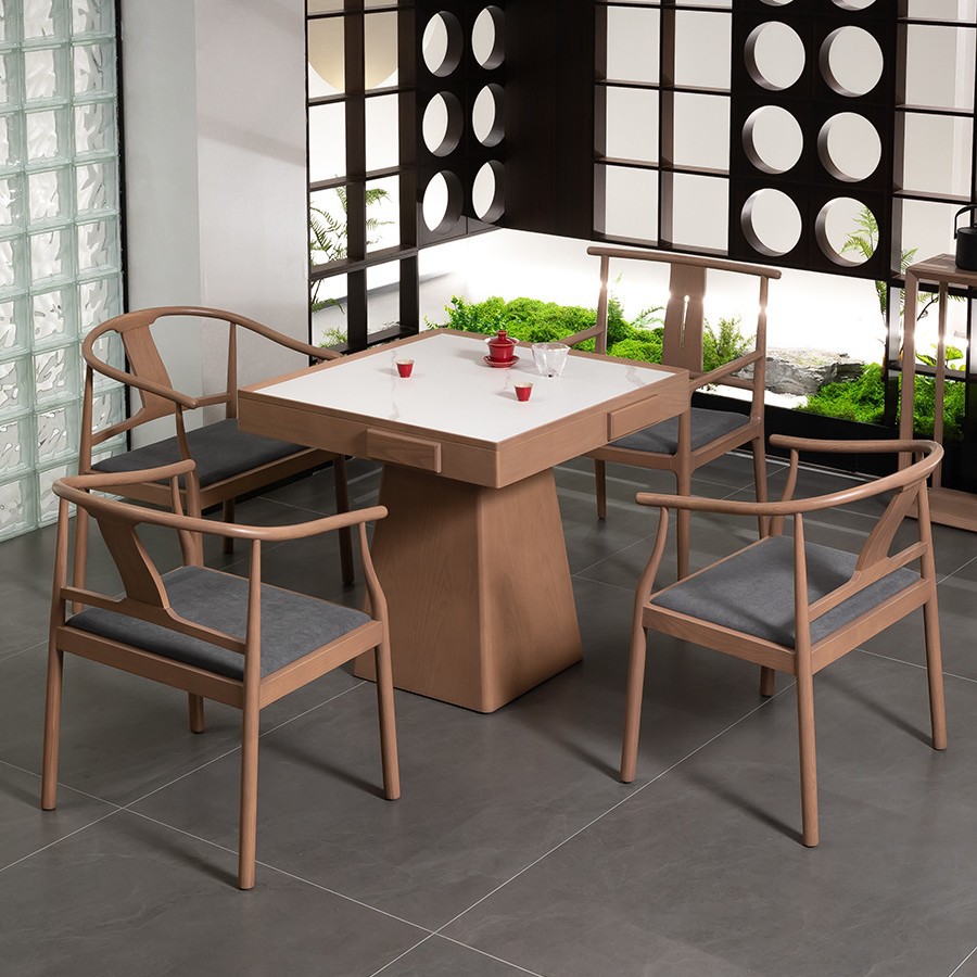 掼蛋桌实木四方桌餐桌正方形新中式实木岩板休闲棋牌桌子打牌专用