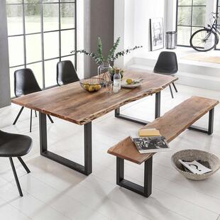 复古铁艺实木家用长方形饭店现代简约原木自然边小户型餐桌椅组合