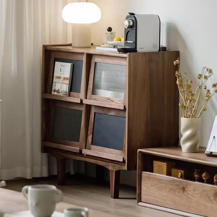北美黑胡桃木实木矮书柜日式樱桃木客厅电视边柜家用小户型餐边柜