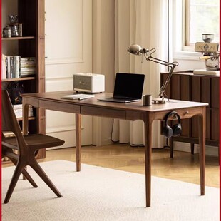 北美黑胡桃纯实木书桌家用小户型客厅书房学习桌写字台带抽屉简约